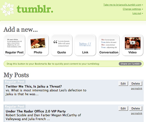 Tumblr Interface