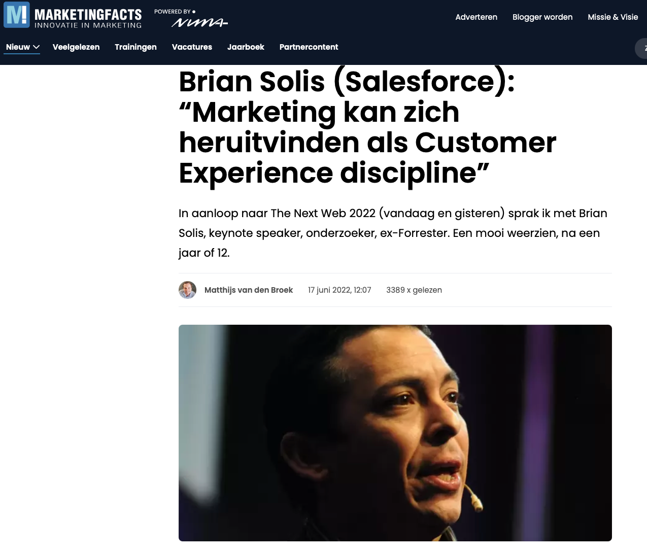 MarketingFacts – Brian Solis (Salesforce): “Marketing kan zich heruitvinden als Customer Experience discipline”